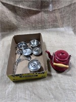 Lot of Miniature Stainless Pots & Pans w/Tea pots