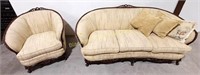 Clawfoot Victorian Style Carved Sofa & Chair