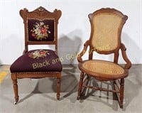 Wicker Backed Rocker, Embroidered Cushion Chair