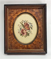 ANTIQUE WALNUT DEEP FRAME, FLORAL NEEDLEPOINT