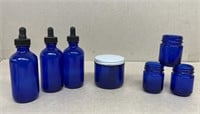 Cobalt blue bottles and jars