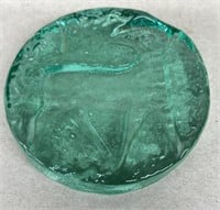 Ram Embossed green glass paperweight