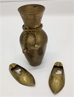 SMALL BRASS VASE & SHOES