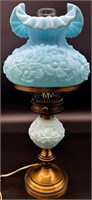 Beautiful Fenton Blue Satin Poppy Lamp