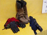 Size 9 Sorel boots, scarves, gloves and ties