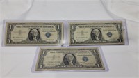 3 1957B $1 silver certificates