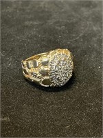 10K YELLOW GOLD GENTS DIAMOND CLUSTER NUGGET RING