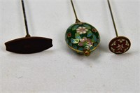 Three Cloisonne Hatpins