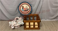 Vintage Duck Wall Hanging, Braided Basket & Crate