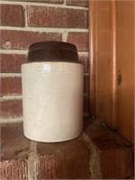 Antique brown and white crock Jug - cracked