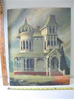 Vintage Oil on Canvas House Picture