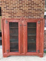 Pie safe with original red paint and hardware