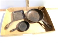 3 small cast pans, #3 Wagner, Square Egg skillet