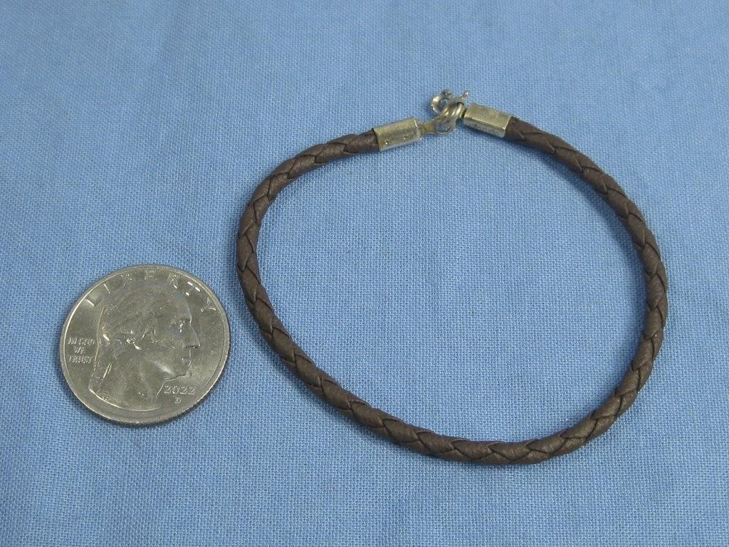 Sterling Silver Clasp Leather Bracelet Hallmarked