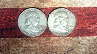 1958 & 1958 D Franklin Half Dollar