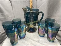 Carnival pitcher with 7 tumblers