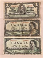 Canadian $1.00 bank notes.