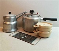 Vintage Pans, Utensils and Plastic Dishes.