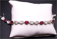 Sterling ruby & white sapphire bracelet, lab