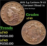 1831 Lg Letters Coronet Head Large Cent N-12 1c Gr