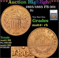 ***Auction Highlight*** 1865/1865 Two Cent Piece F
