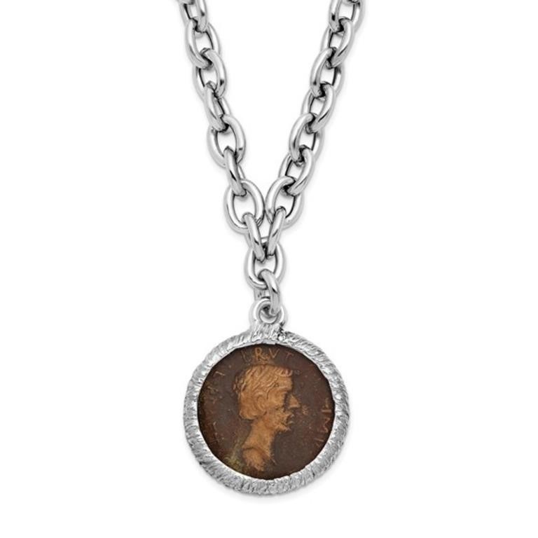 Sterling Silver Bronze Roman Coin Necklace