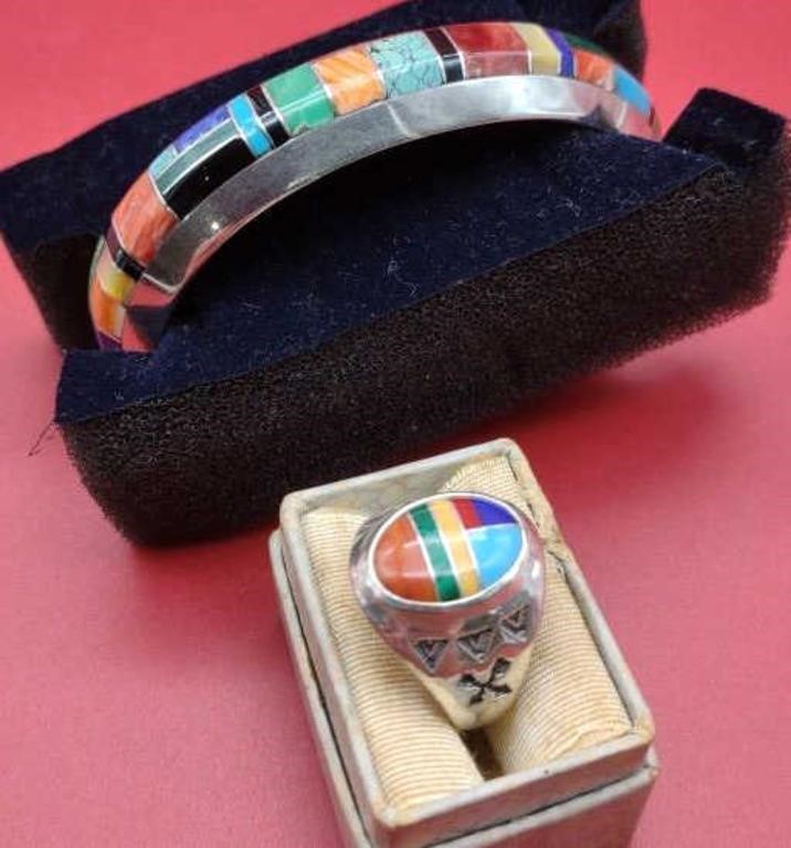Navajo Signed Sterling Ring & Bracelet