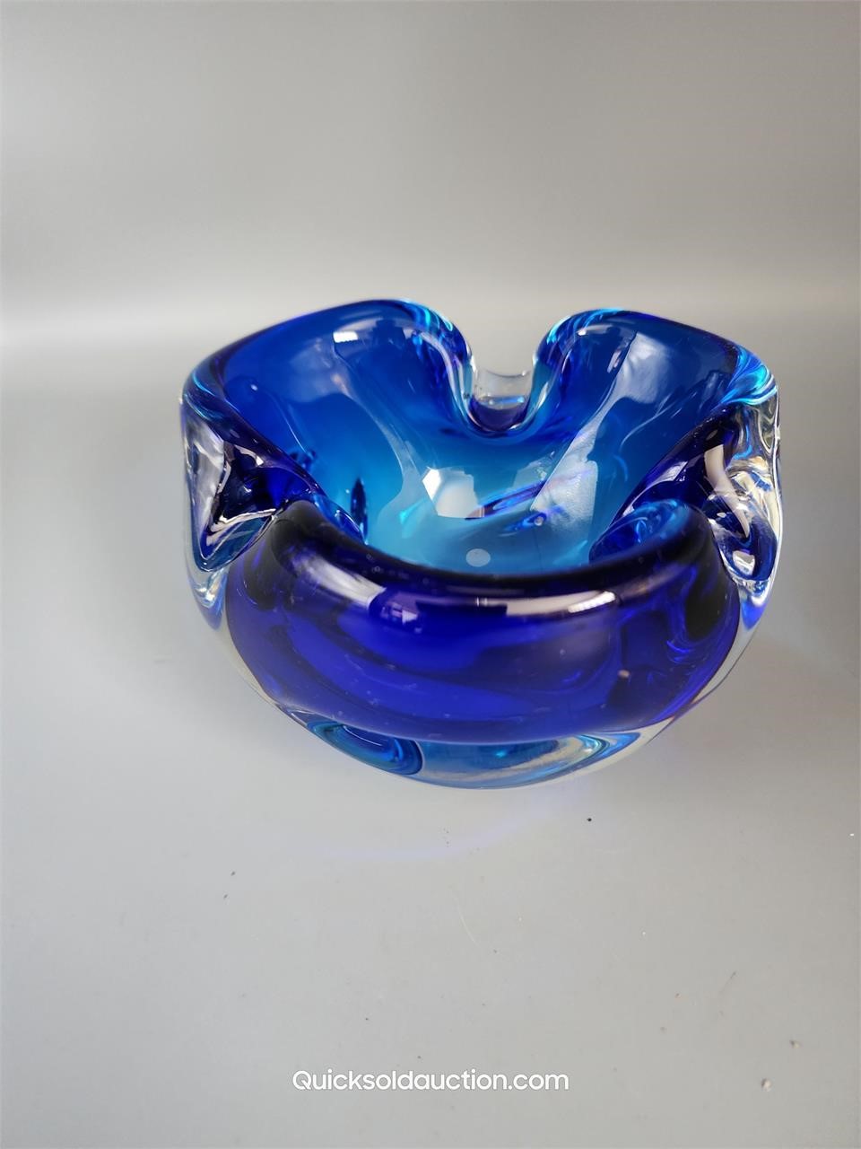 Heavy Blue Art Glass Dish/Ashtray. 5.5" Across