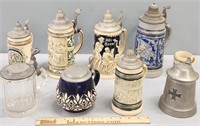 Stoneware & Glass Steins Lot Collection