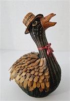 Vintage Handcrafted Wicker Goose Basket with Lid