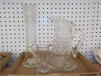 Pressed glass vase & pitchers