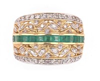 Baguette Emerald & Diamond 14k Yellow Gold Ring