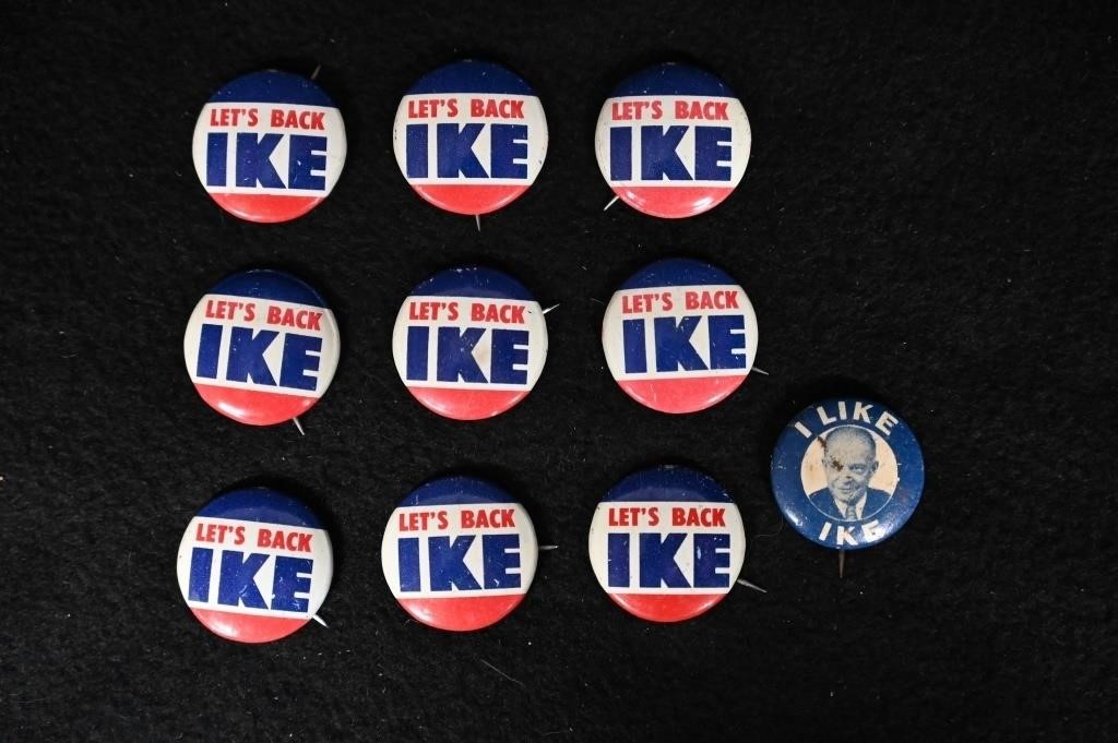 10 Dwight D. Eisenhower 1950's Campaign Pins Let's
