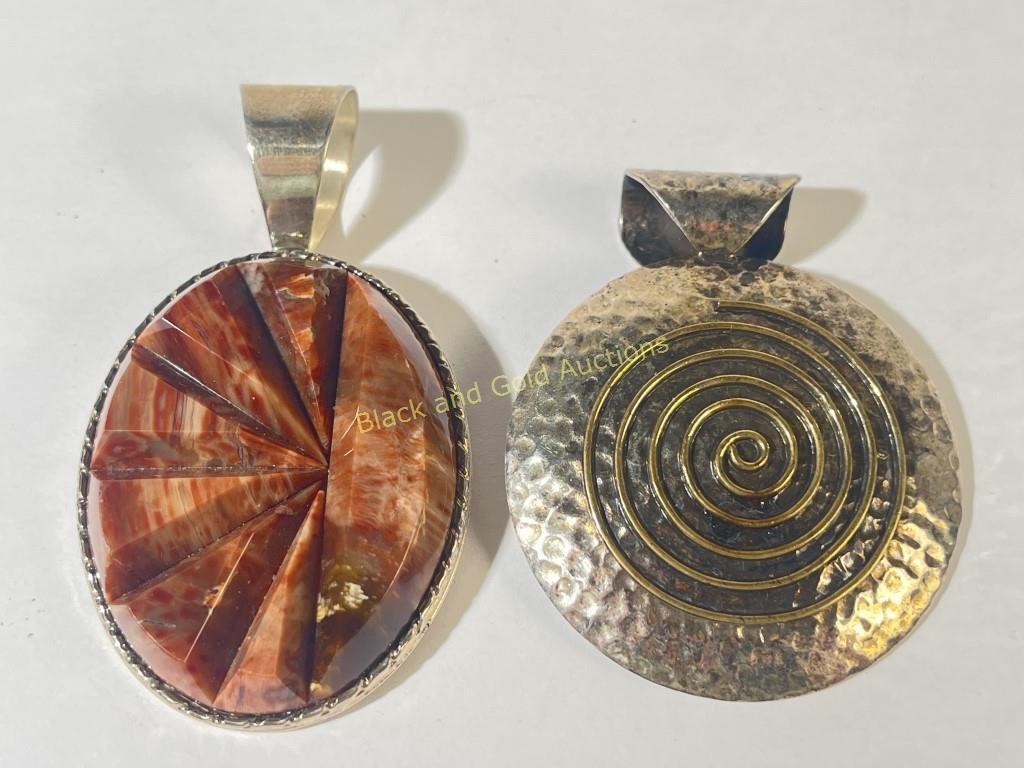 (2) Sterling Silver & Natural Stone Pendants