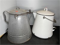 (2) ENAMELED COFFEE POTS