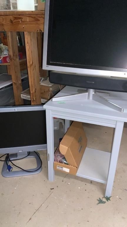 Toshiba TV and Stand, HP Monitor