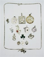 15 Sterling Pendants and a Chain