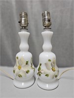 Pair of Antique Milk Glass Hand Painted Lamps