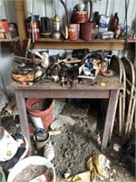 PRIMITIVE TABLE WITH EVERYTHING ON IT