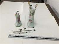 Pin holder, pins and vase