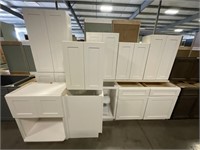 9pc. White Shaker Style Cabinets (Some Damage)