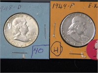 1948D & 1949P Franklin half dollars