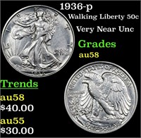 1936-p Walking Liberty 50c Grades Choice AU/BU Sli