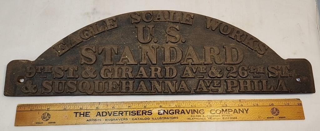 Circa 1850's Cast Iron Eagle Scale Works Sign