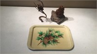 HAND MADE PINE CONE ART, PINE CONES & LARGE  GLASS