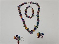 Necklace Bracelet Earring Multi Colored Stones