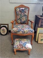 UPHOLSTERED ARM CHAIR WITH FOOT STOOL