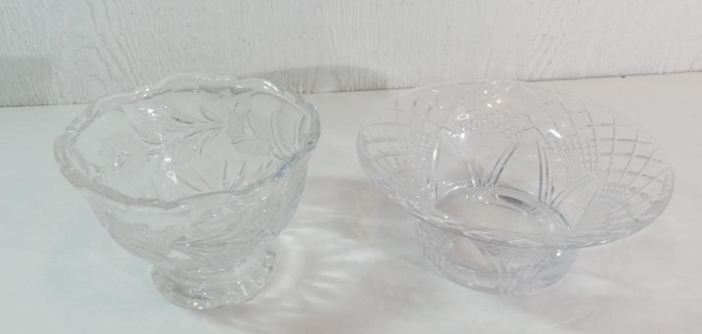 2 Crystal Glass Candy Bowls 6" dia