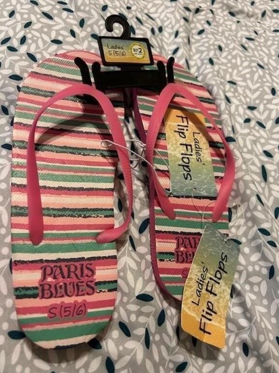 Womens Pink Stripes Flip Flops NEW 5/6