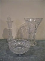 crystal vase, decanter, footed bowl.